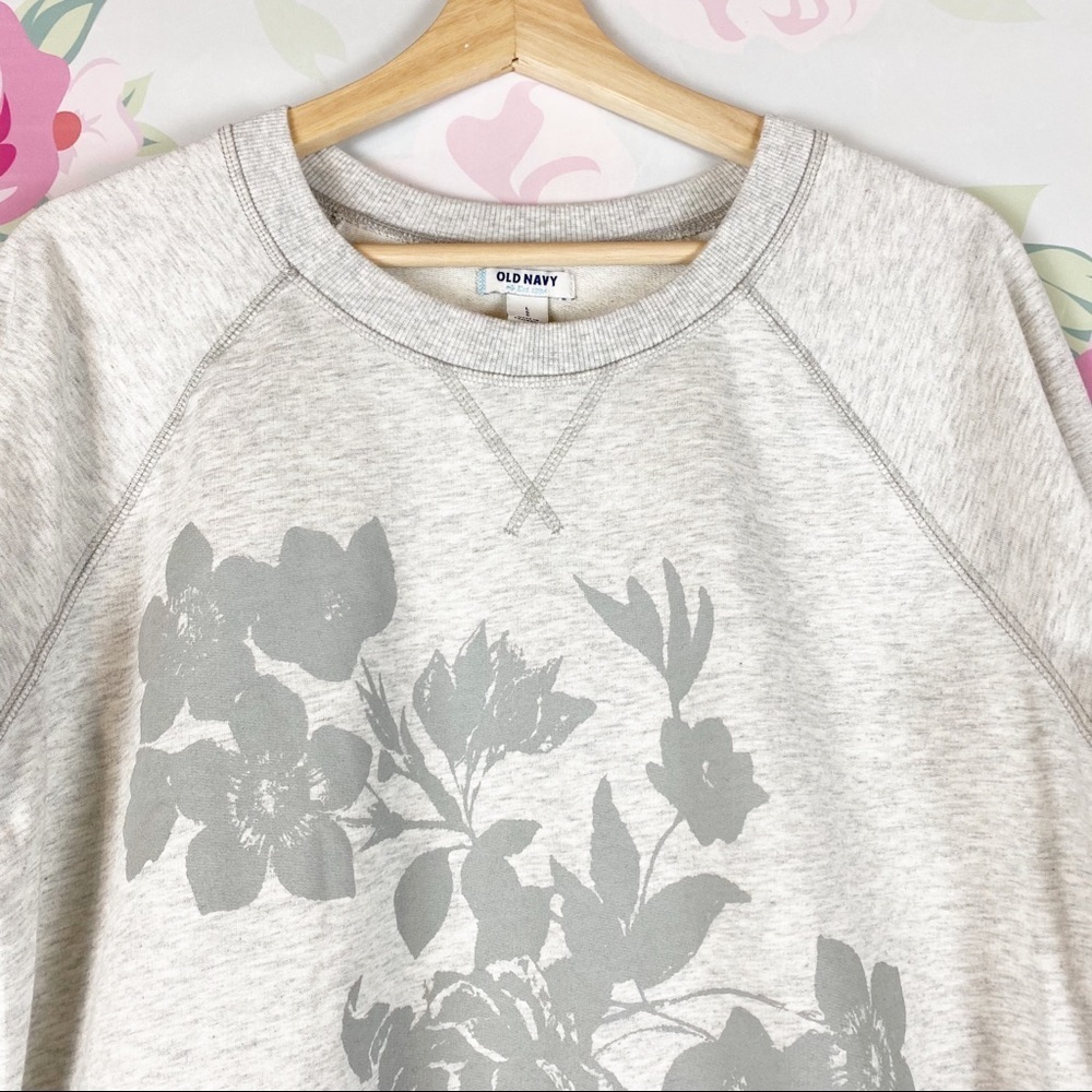 Old Navy Gray Floral Crewneck Jersey Knit Sweatshirt L - Picture 2 of 9